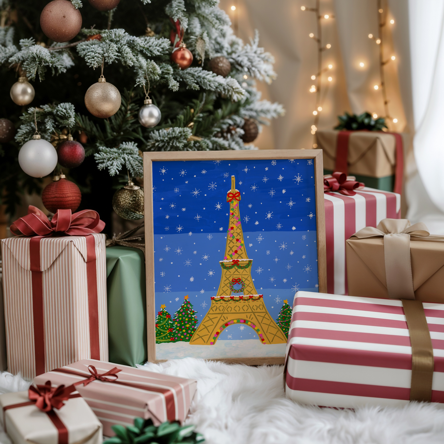 Festive Eiffel Tower Art Print