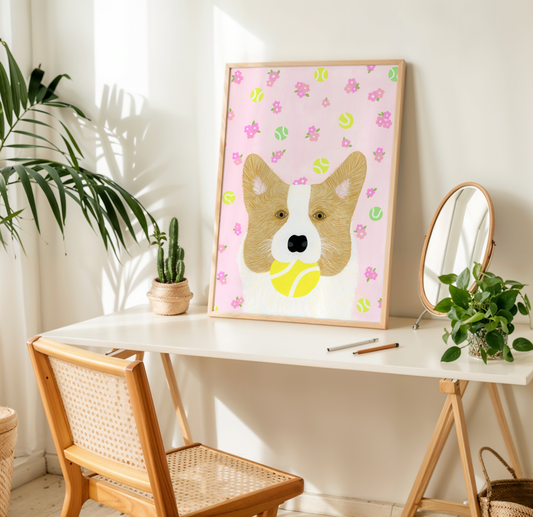 Tennis Corgi Art Print