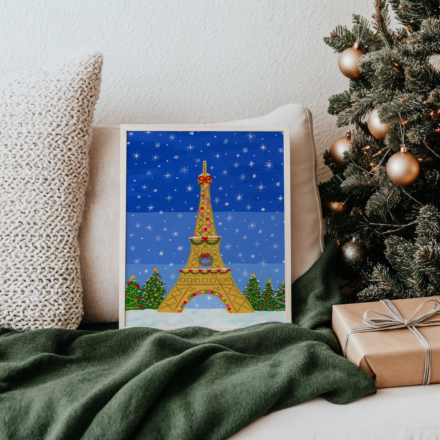 Festive Eiffel Tower Art Print
