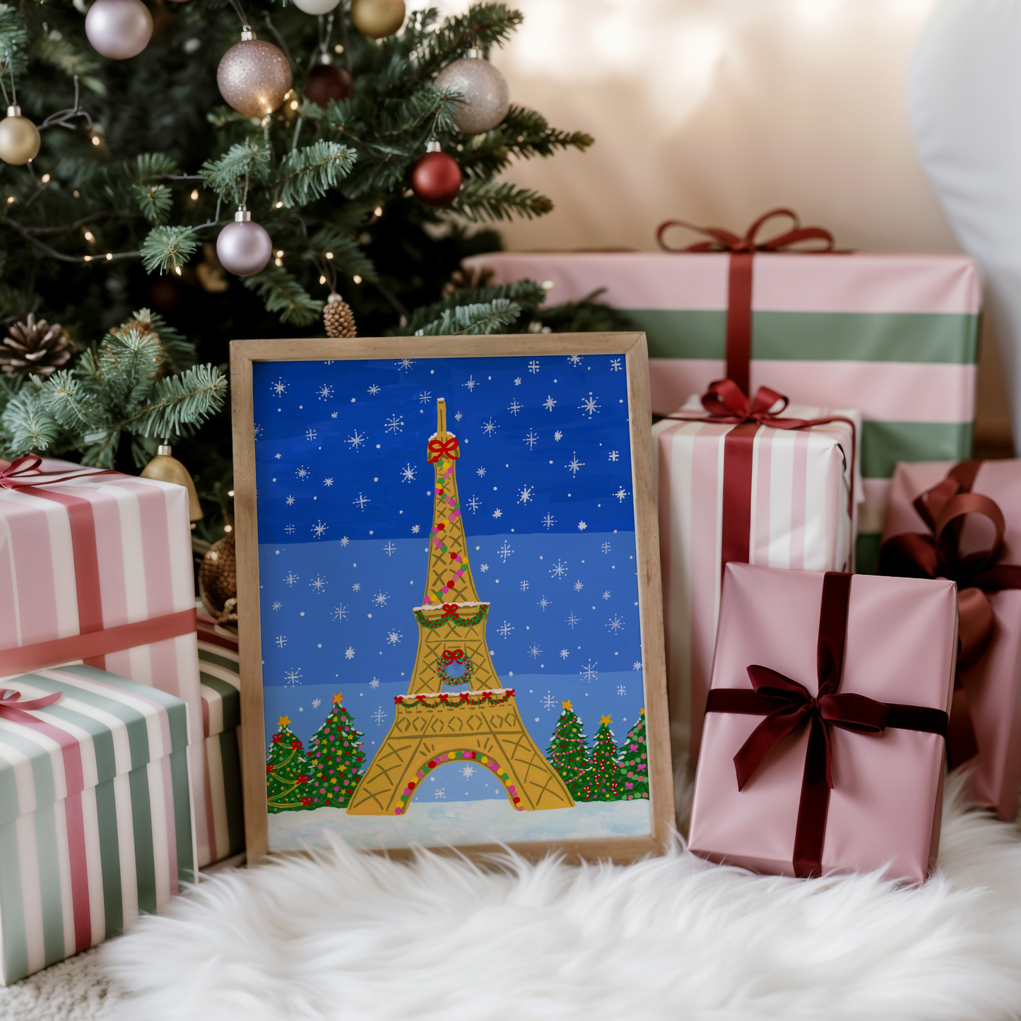 Festive Eiffel Tower Art Print